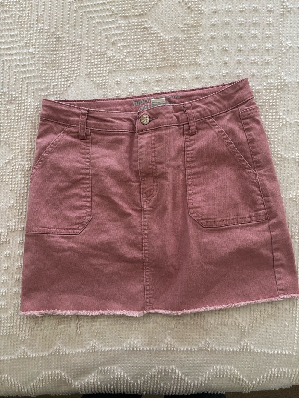 Hippie Girl Pink Cotton Skirt with Front Patch Pockets